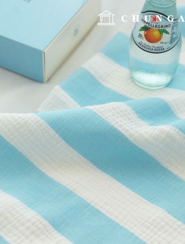 ヨル二重ガーゼ生地コットン無蛍光バイオウォッシュストライプ生地ビッグブルー