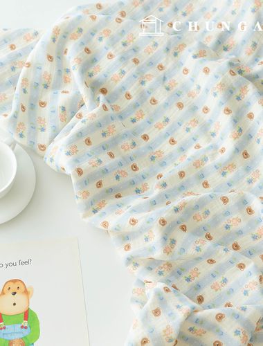 ヨル二重ガーゼ生地コットン無蛍光バイオウォッシュ生地ストライプベア