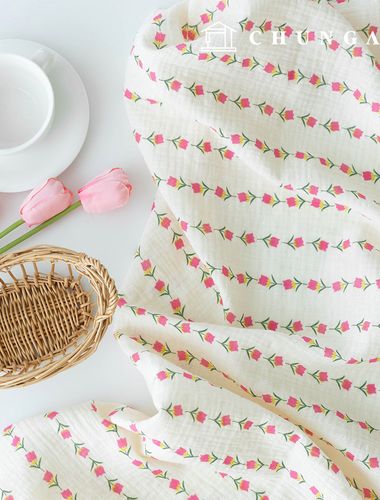 ヨル二重ガーゼ生地コットン無蛍光バイオウォッシュ生地波チューリップ