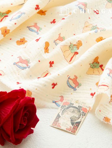 ヨル二重ガーゼ生地コットン無蛍光バイオウォッシュ生地プリンセスとユニコーン