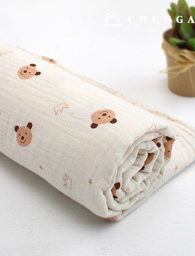 ヨル二重ガーゼ生地コットン無蛍光バイオウォッシュ生地広幅ゴムブリ