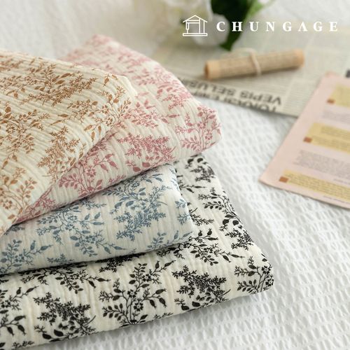 ヨル二重ガーゼ生地コットン無蛍光バイオウォッシュ花柄生地トワルリーフ4種