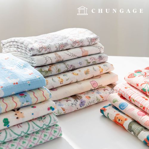 ヨル二重ガーゼ生地コットン広幅花柄フラワーキャラクター生地アリエル20種