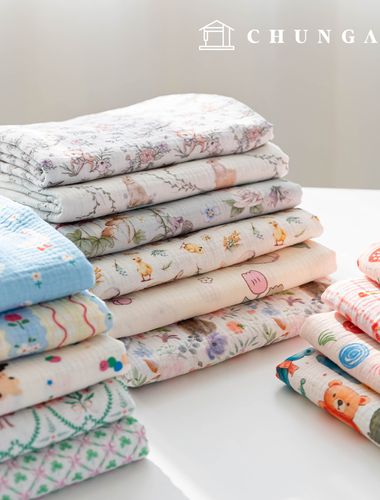 ヨル二重ガーゼ生地コットン広幅花柄フラワーキャラクター生地アリエル20種