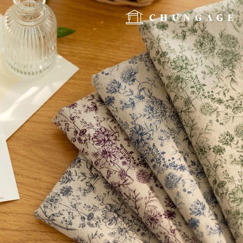 リネン生地コットンリネン生地 ヴィンテージ花柄 花生地 広幅11 カウント ルメノ4種