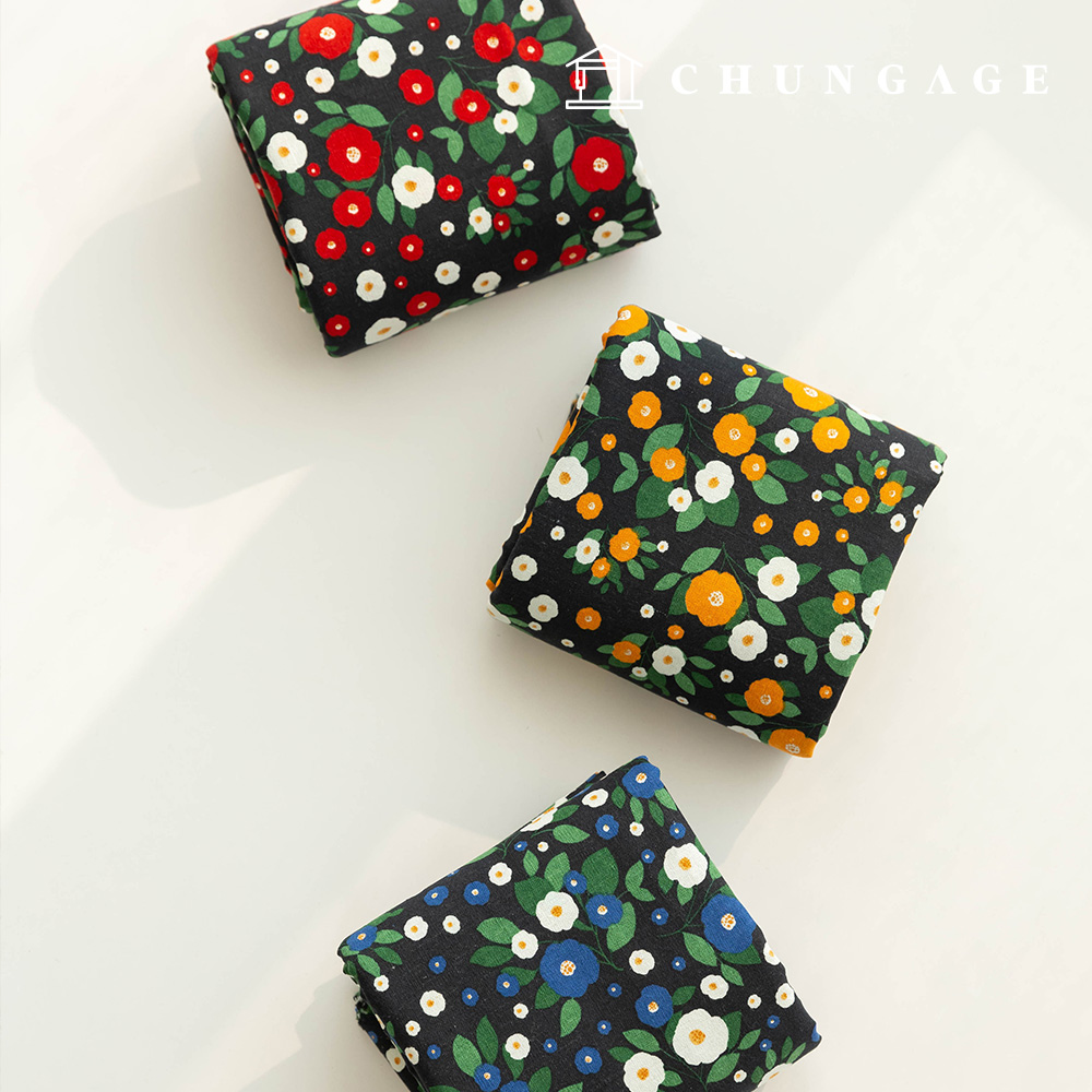 リネン生地コットンリネン生地 ヴィンテージ花柄 花生地 広幅11 カウントドングルツバキ 3種