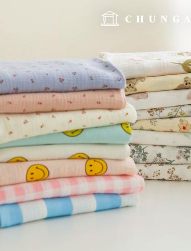 ヨル二重ガーゼ生地コットン無蛍光バイオウォッシュ生地花柄生地チェリークリーム