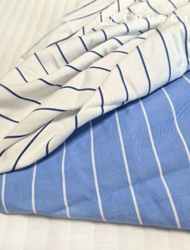 綿生地 ウォッシング 広幅 40 カウントストライプ 3cm 白 青色 2種