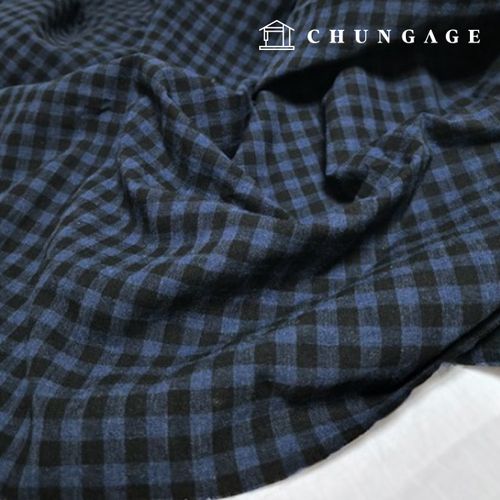 リネン生地コットンスクエア広幅チェック生地0.8cmブラックネイビー