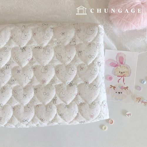 ハートキルティング生地クオルティングヌービム布2オンス広幅ラブリーウサギリボン