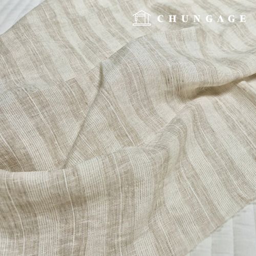 リネン生地ウォッシング 広幅ストライプ オートミール 3cm