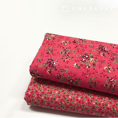 綿生地花柄フラワーパタン生地20カウント輸入風ローズデイコーラル2種2055