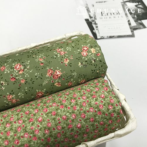 綿生地花柄フラワーパタン生地20カウント輸入風ローズデーオリーブ2種2052