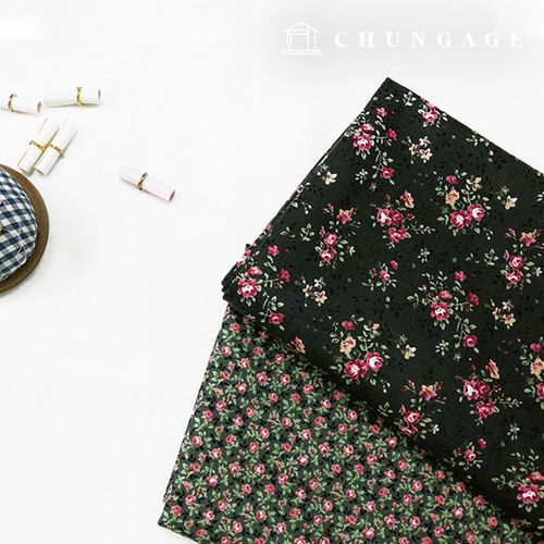 綿生地花柄フラワーパタン生地20カウント輸入風ローズデーブラック2種2054