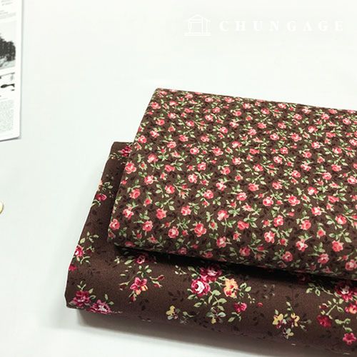 綿生地花柄フラワーパタン生地20カウント輸入風ローズデーブラウン2種2058
