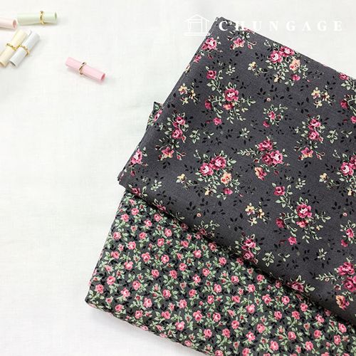 綿生地花柄フラワーパタン生地20カウント輸入風ローズデーグレー2種2051