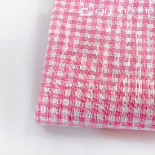 コットンチェック生地先染30カウント4mm 先染チェックピンク9120