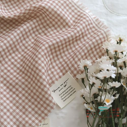 ダブルガーゼ生地ローズベージュギンガムチェック