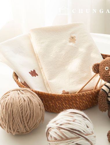 刺繍生地バイオウォッシュ光木川ピグメント生地ナチュラルクマの2種