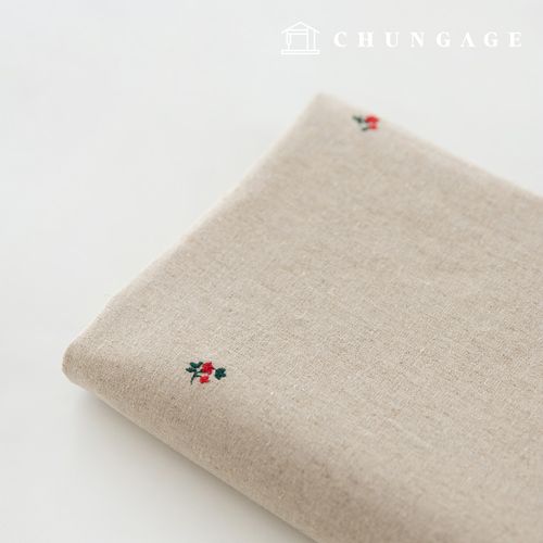 刺繍生地 リネンウォッシング 平織り リネン布 広幅リトルツバキ