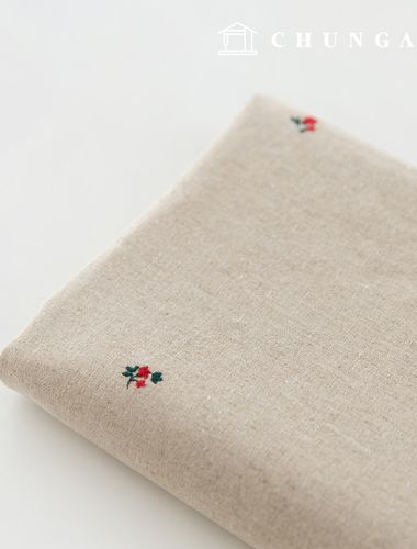 刺繍生地 リネンウォッシング 平織り リネン布 広幅リトルツバキ