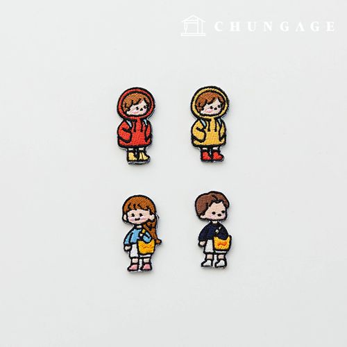 少年少女子供人キャラクター刺繍熱接着ワッペン4種