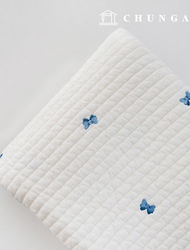 キルティング生地ヤンコットンラインキルト刺繍生地コットンバイオウォッシュ光木川ブルーリボンバンマ