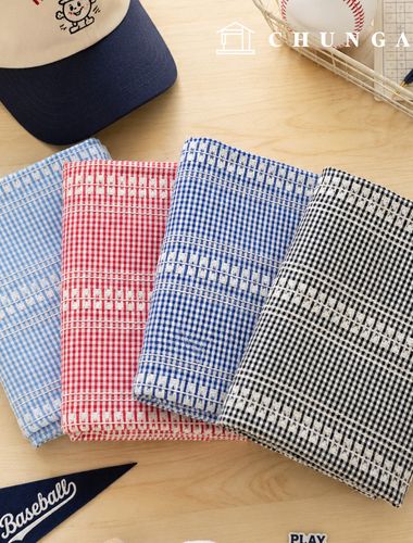 綿混紡刺繍生地ポリ野球グッズ生地チェック生地広幅4種