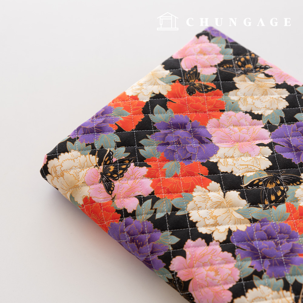 キルティング生地 コットン 20 カウント DTP 花柄 フラワー ヌビム布 金接花