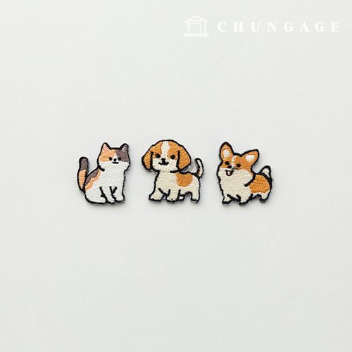 猫の子犬ウェルシーコーギー刺繍パッチ熱接着ワッペン3種